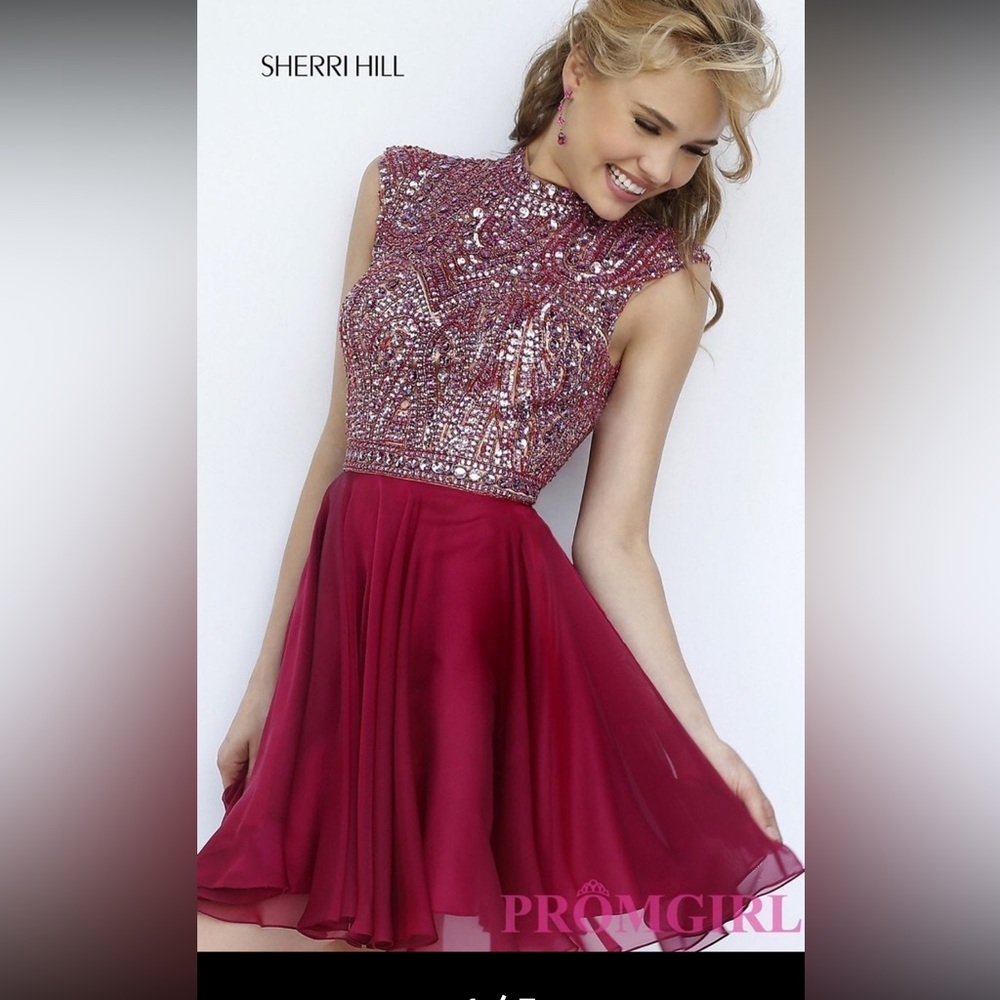 Sherri Hill prom cocktail party dress. Chiffon skirt, beaded bodice. Size 16.